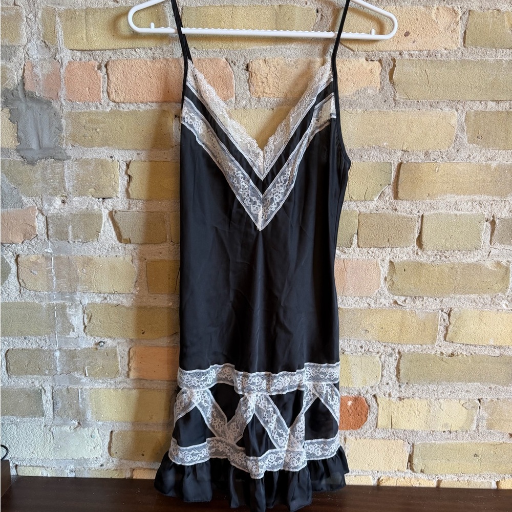 Victoria's Secret Black and White Lace Trim Top